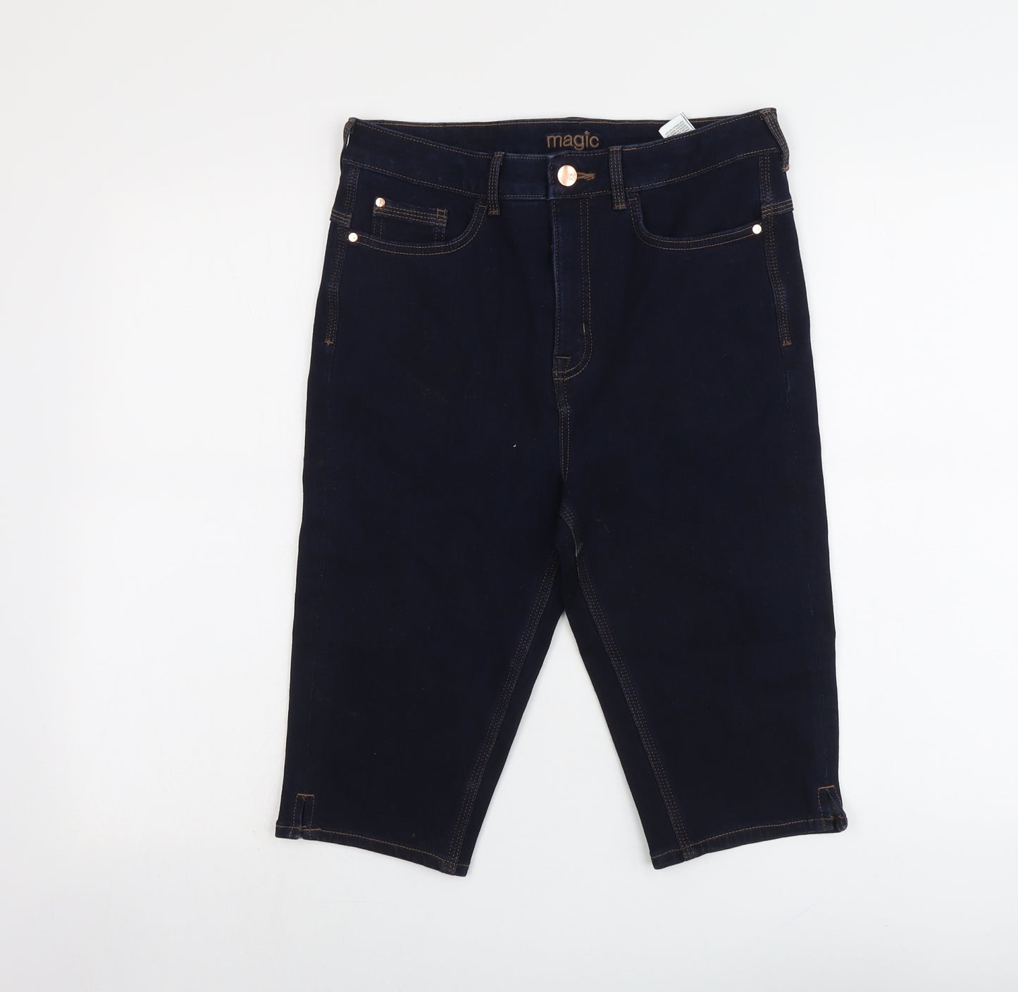 Marks and Spencer Womens Blue Cotton Skimmer Shorts Size 12 L13 in Regular Button
