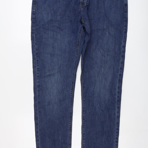 Marks and Spencer Mens Blue Cotton Straight Jeans Size 34 in L33 in Slim Button
