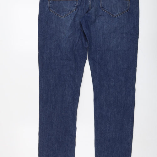 Marks and Spencer Mens Blue Cotton Straight Jeans Size 34 in L33 in Slim Button