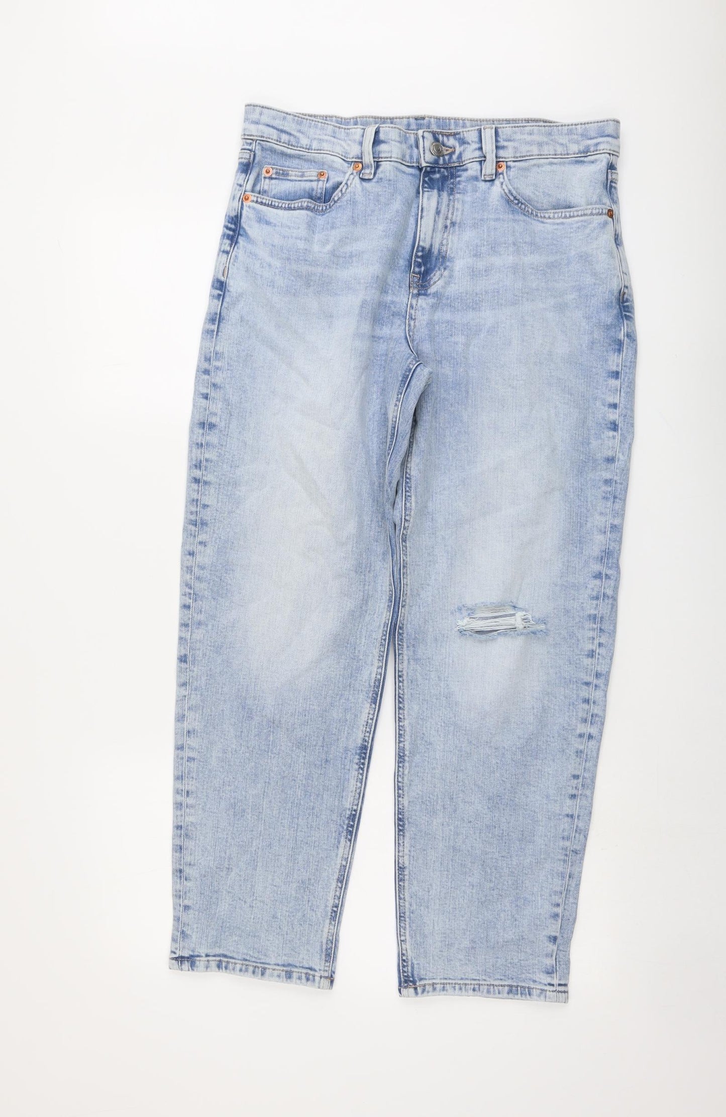 Marks and Spencer Womens Blue Cotton Boyfriend Jeans Size 12 L27 in Regular Button