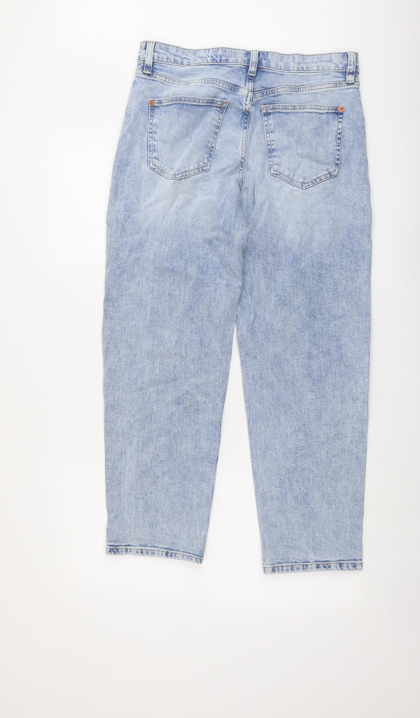 Marks and Spencer Womens Blue Cotton Boyfriend Jeans Size 12 L27 in Regular Button