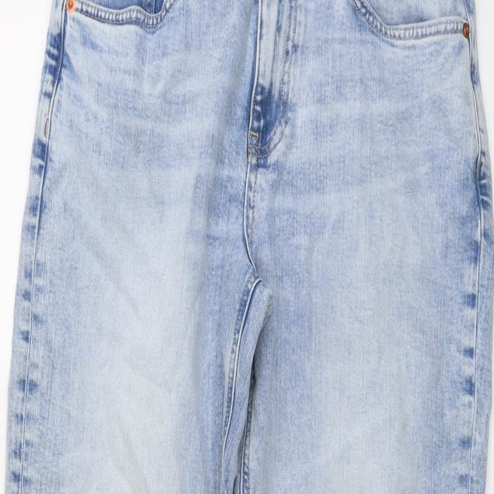 Marks and Spencer Womens Blue Cotton Boyfriend Jeans Size 12 L27 in Regular Button