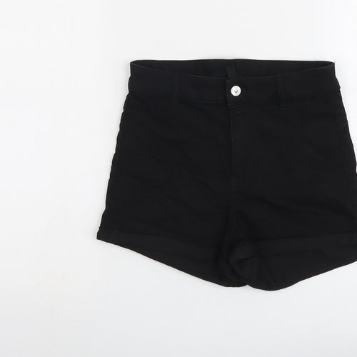 H&M Womens Black Cotton Hot Pants Shorts Size 8 L3 in Regular Button