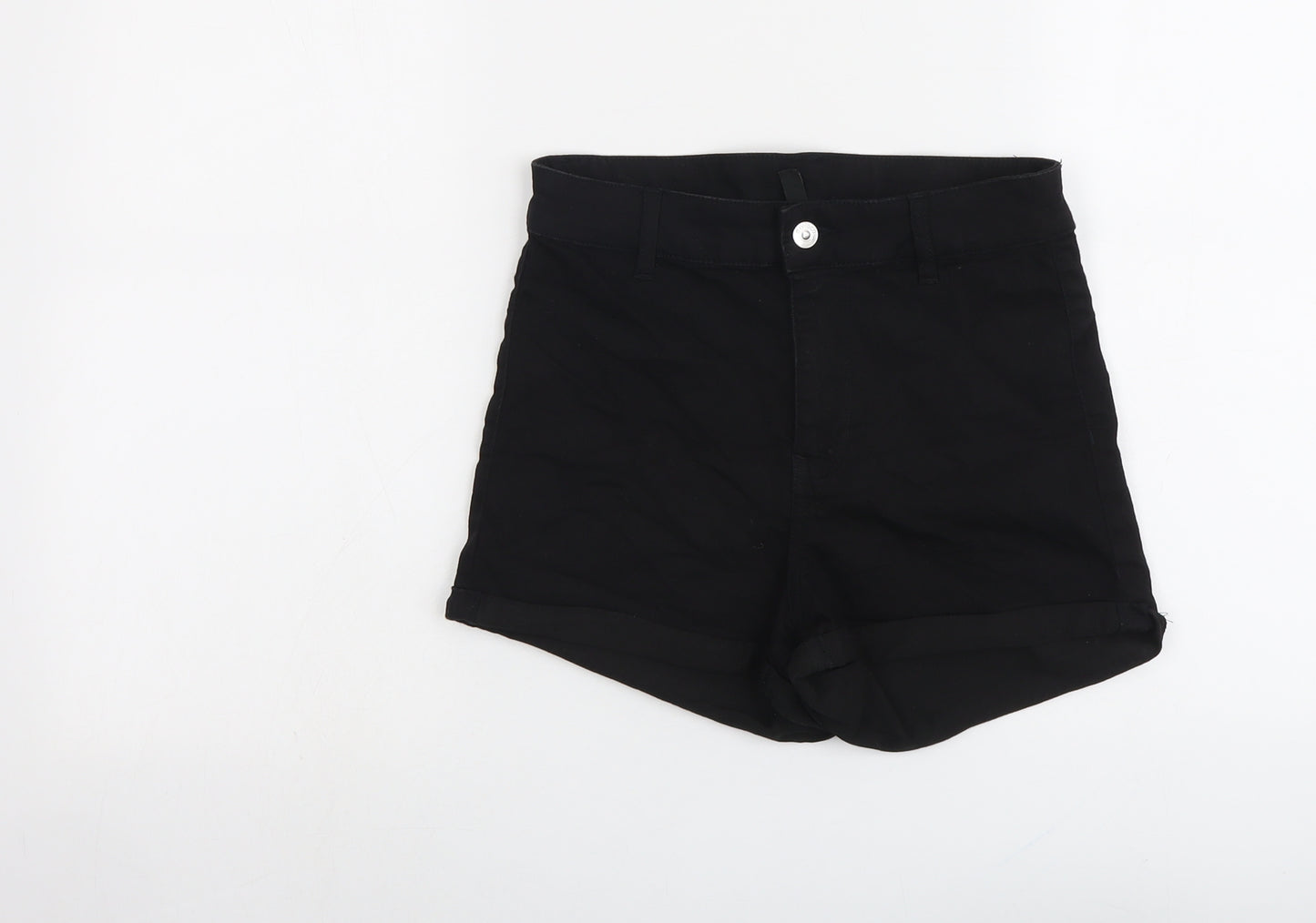 H&M Womens Black Cotton Hot Pants Shorts Size 8 L3 in Regular Button