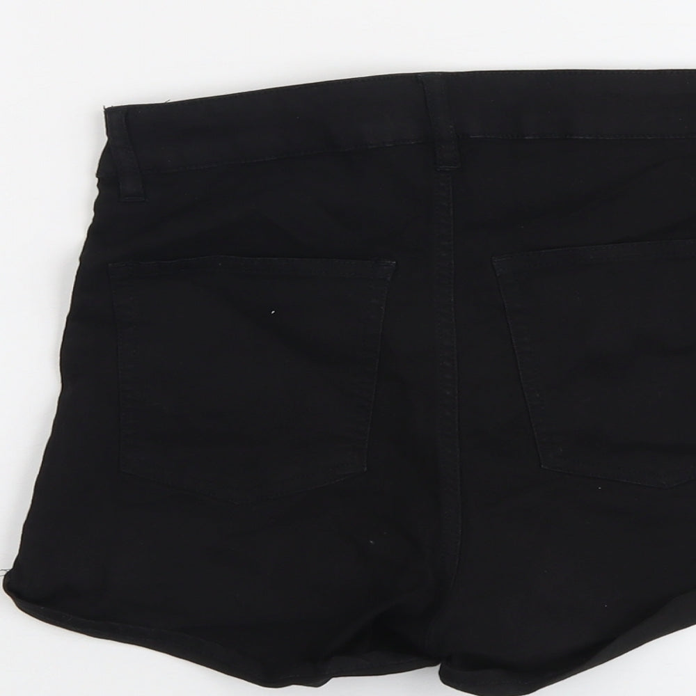 H&M Womens Black Cotton Hot Pants Shorts Size 8 L3 in Regular Button