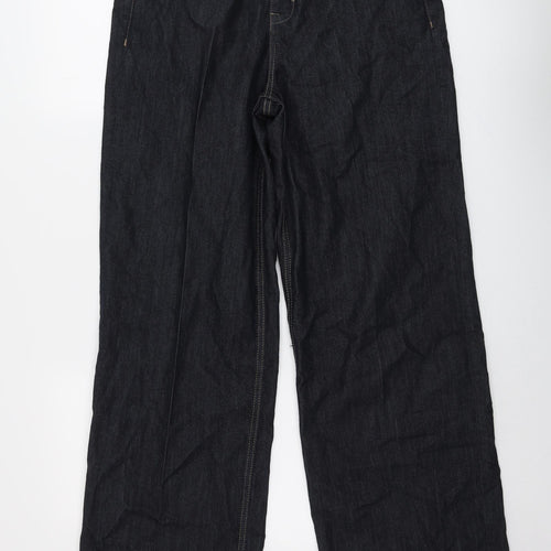Marks and Spencer Womens Blue Cotton Wide-Leg Jeans Size 12 L31 in Regular Button