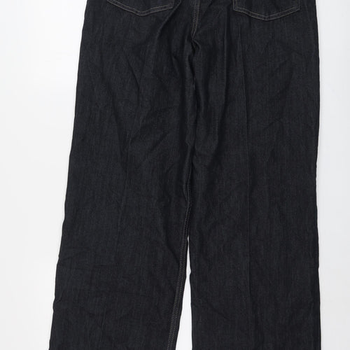 Marks and Spencer Womens Blue Cotton Wide-Leg Jeans Size 12 L31 in Regular Button