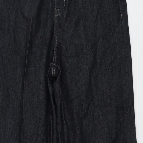 Marks and Spencer Womens Blue Cotton Wide-Leg Jeans Size 12 L31 in Regular Button