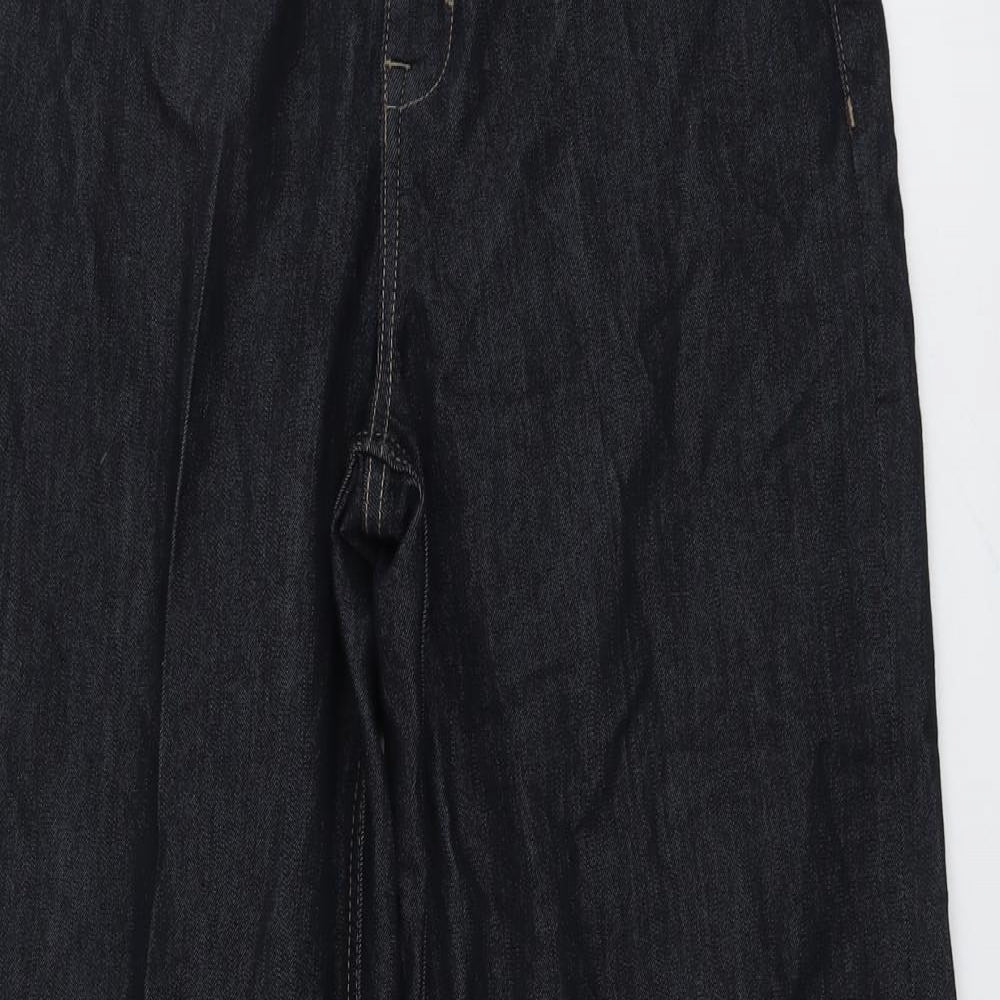 Marks and Spencer Womens Blue Cotton Wide-Leg Jeans Size 12 L31 in Regular Button