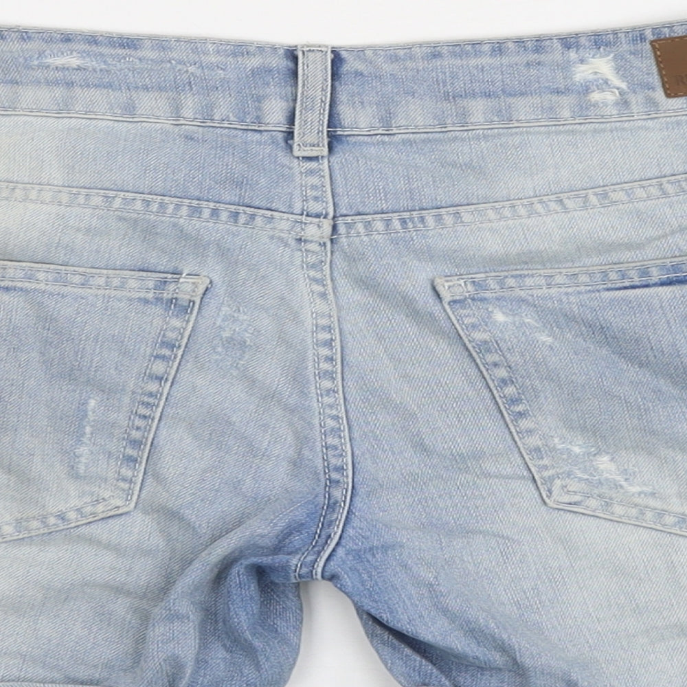 River Island Womens Blue Cotton Boyfriend Shorts Size 10 L5 in Regular Button - Distressed