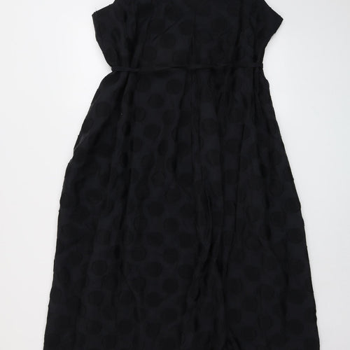 Marks and Spencer Womens Black Geometric Polyester Slip Dress Size 16 V-Neck Pullover