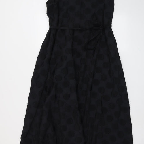 Marks and Spencer Womens Black Geometric Polyester Slip Dress Size 16 V-Neck Pullover