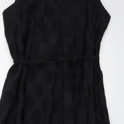 Marks and Spencer Womens Black Geometric Polyester Slip Dress Size 16 V-Neck Pullover