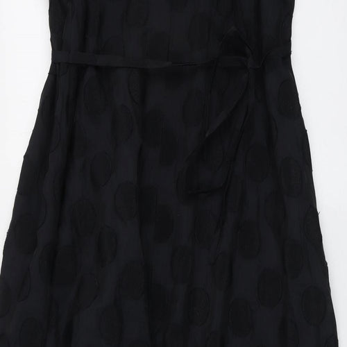 Marks and Spencer Womens Black Geometric Polyester Slip Dress Size 16 V-Neck Pullover