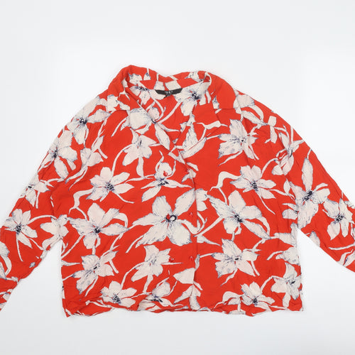 VERO MODA Womens Red Floral Viscose Basic Button-Up Size L Collared