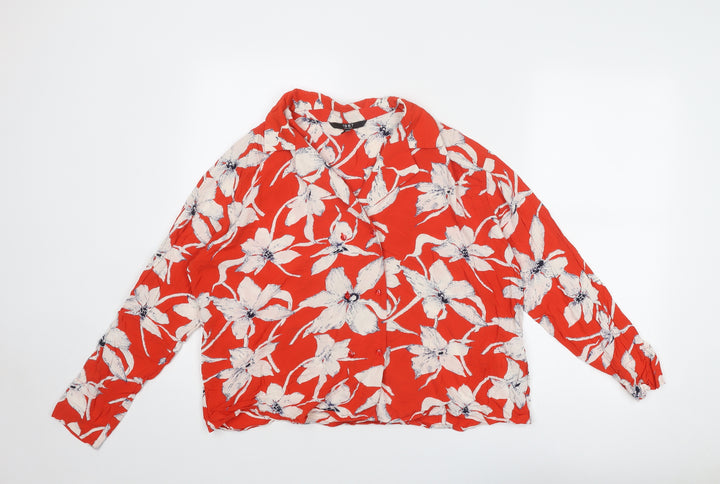 VERO MODA Womens Red Floral Viscose Basic Button-Up Size L Collared