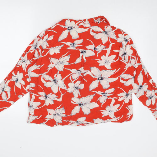 VERO MODA Womens Red Floral Viscose Basic Button-Up Size L Collared
