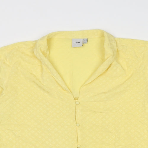ICHI Womens Yellow Geometric Viscose Basic Button-Up Size S Collared