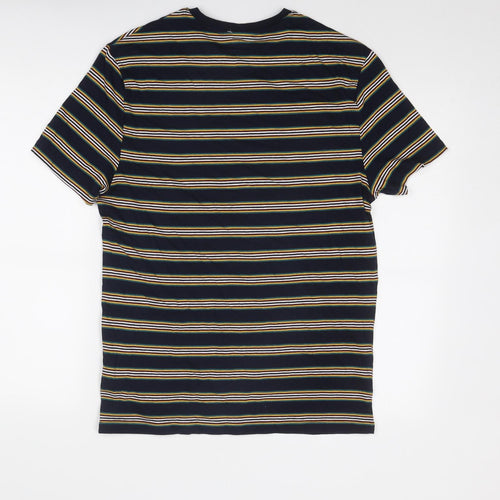 Marks and Spencer Mens Multicoloured Striped Cotton T-Shirt Size S Round Neck
