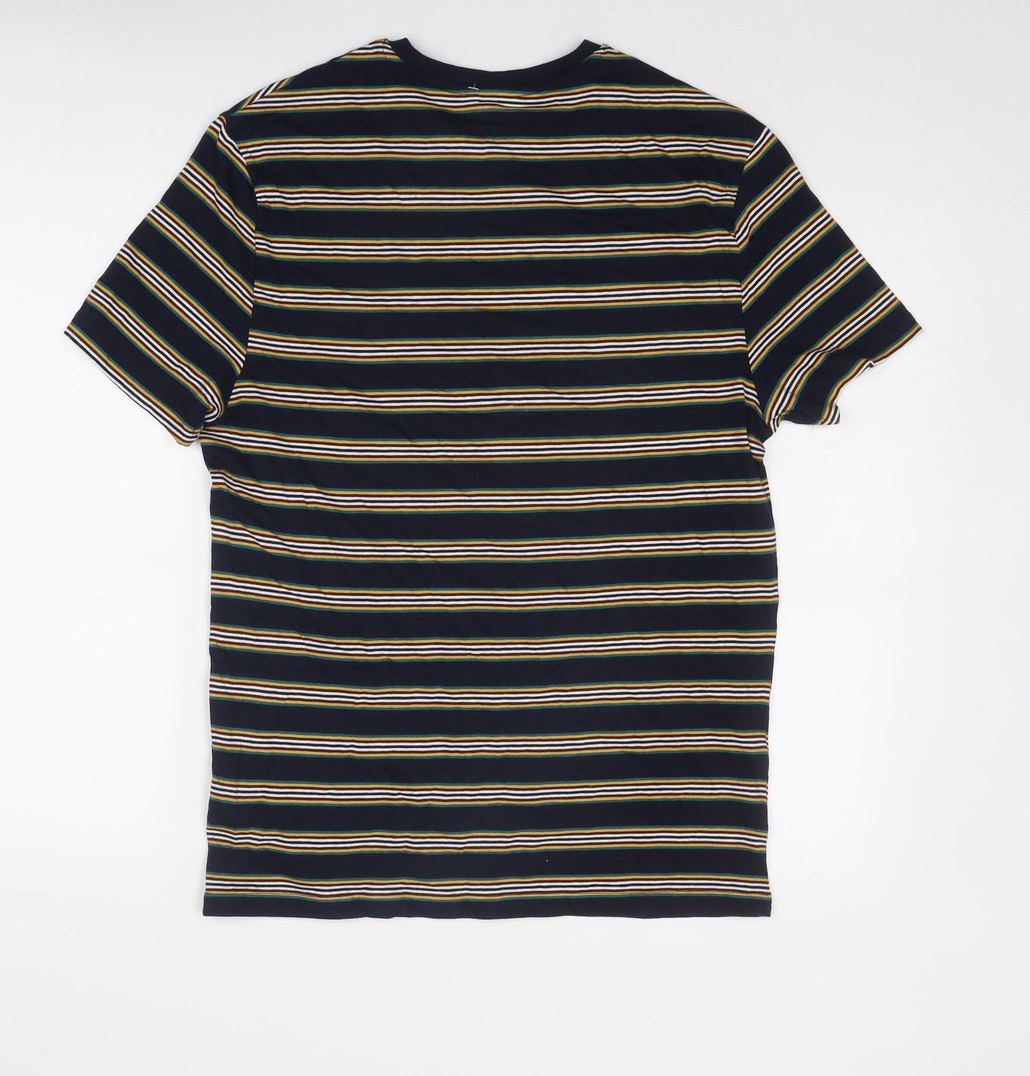 Marks and Spencer Mens Multicoloured Striped Cotton T-Shirt Size S Round Neck