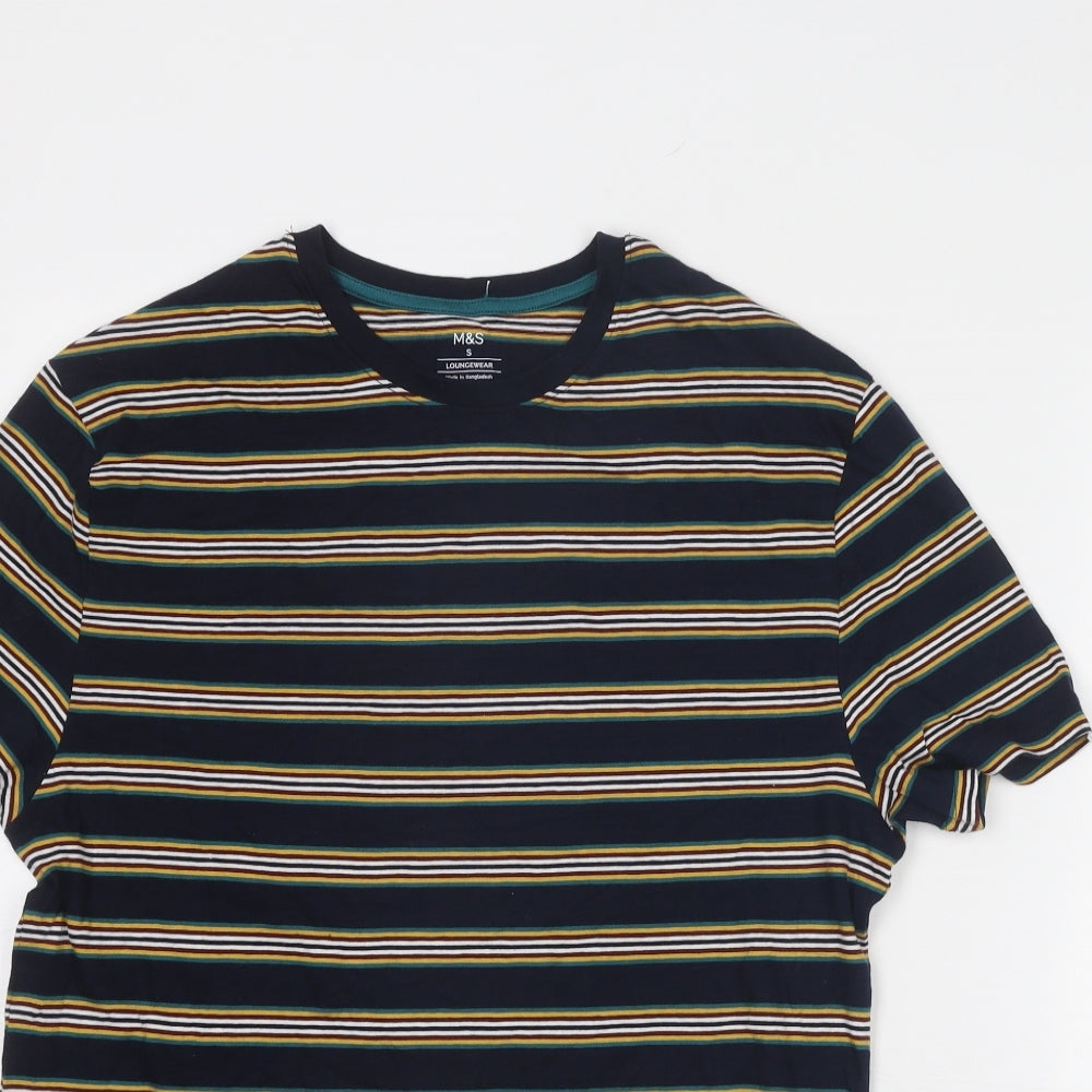 Marks and Spencer Mens Multicoloured Striped Cotton T-Shirt Size S Round Neck
