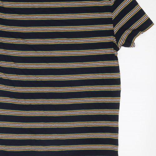 Marks and Spencer Mens Multicoloured Striped Cotton T-Shirt Size S Round Neck