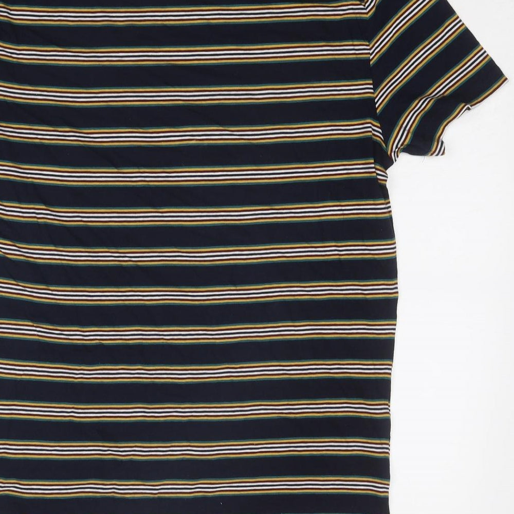Marks and Spencer Mens Multicoloured Striped Cotton T-Shirt Size S Round Neck