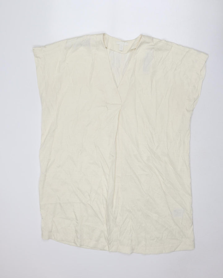 H&M Womens Ivory Polyester Trapeze & Swing Size XS V-Neck Pullover