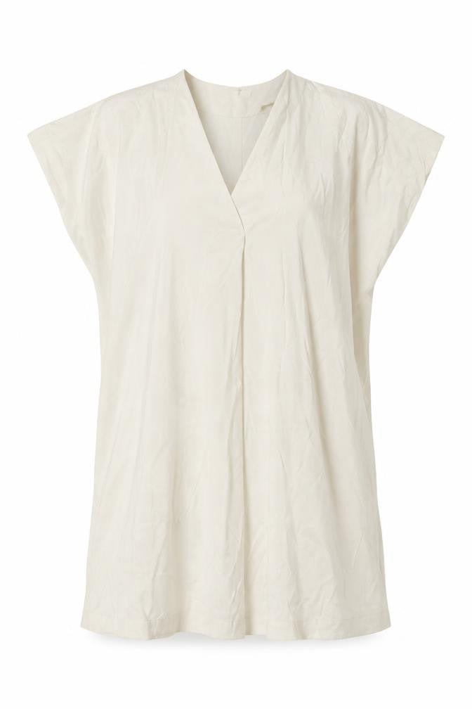 Front view of H&M women’s ivory polyester trapeze & swing, size XS, v-neck pullover