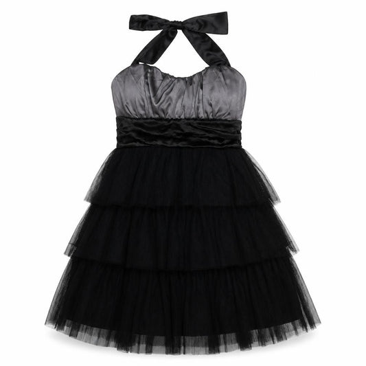 Front view of Cruise women’s black polyester fit & flare, size UK 8, halter zip
