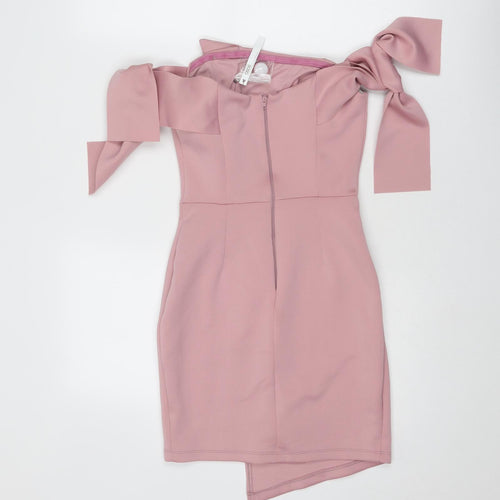 ASOS Womens Pink Polyester Mini Size 6 Off the Shoulder Zip - Tie Sleeve Detail