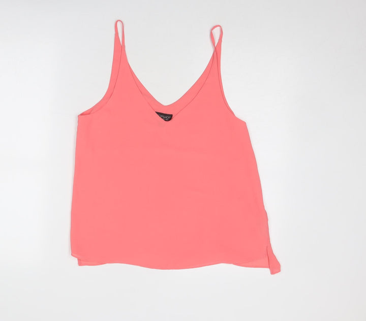 Topshop Womens Pink Polyester Basic Tank Size 12 V-Neck