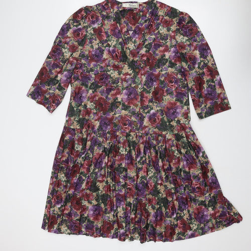 Debenhams Womens Multicoloured Floral Polyester A-Line Size 16 V-Neck Button