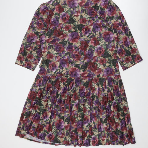 Debenhams Womens Multicoloured Floral Polyester A-Line Size 16 V-Neck Button