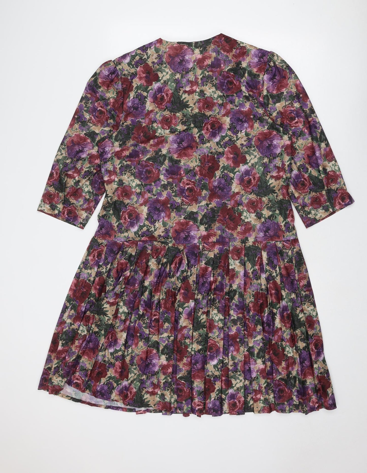 Debenhams Womens Multicoloured Floral Polyester A-Line Size 16 V-Neck Button