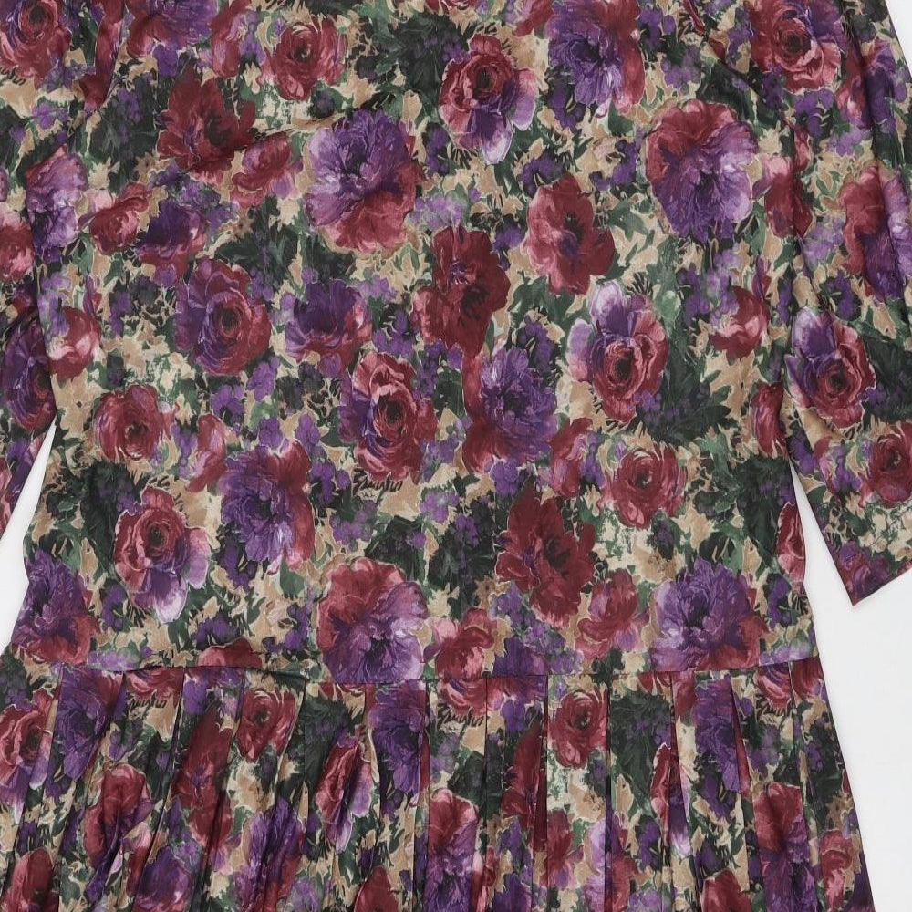 Debenhams Womens Multicoloured Floral Polyester A-Line Size 16 V-Neck Button