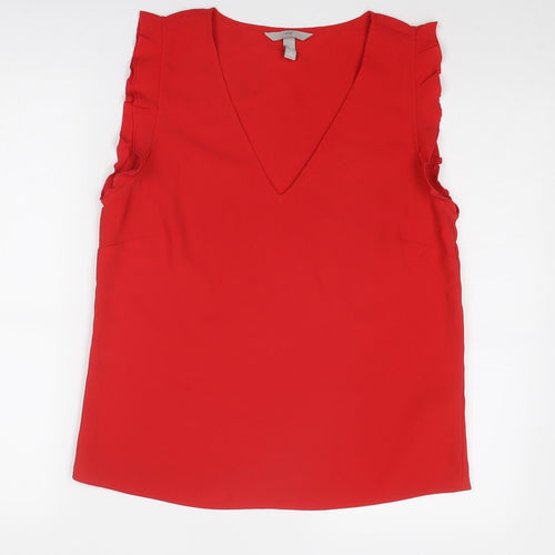 H&M Womens Red Polyester Basic Blouse Size 10 V-Neck
