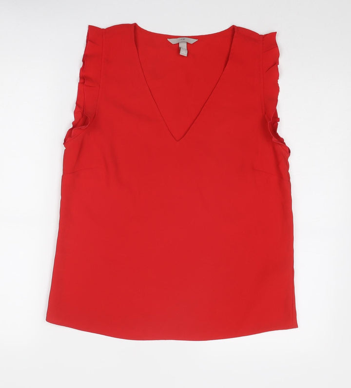 H&M Womens Red Polyester Basic Blouse Size 10 V-Neck