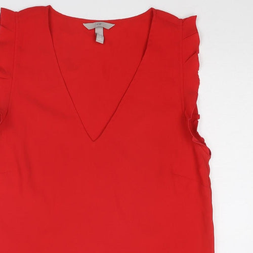 H&M Womens Red Polyester Basic Blouse Size 10 V-Neck