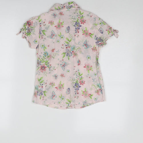 NEXT Girls Pink Geometric Cotton Basic Button-Up Size 9 Years Collared Button
