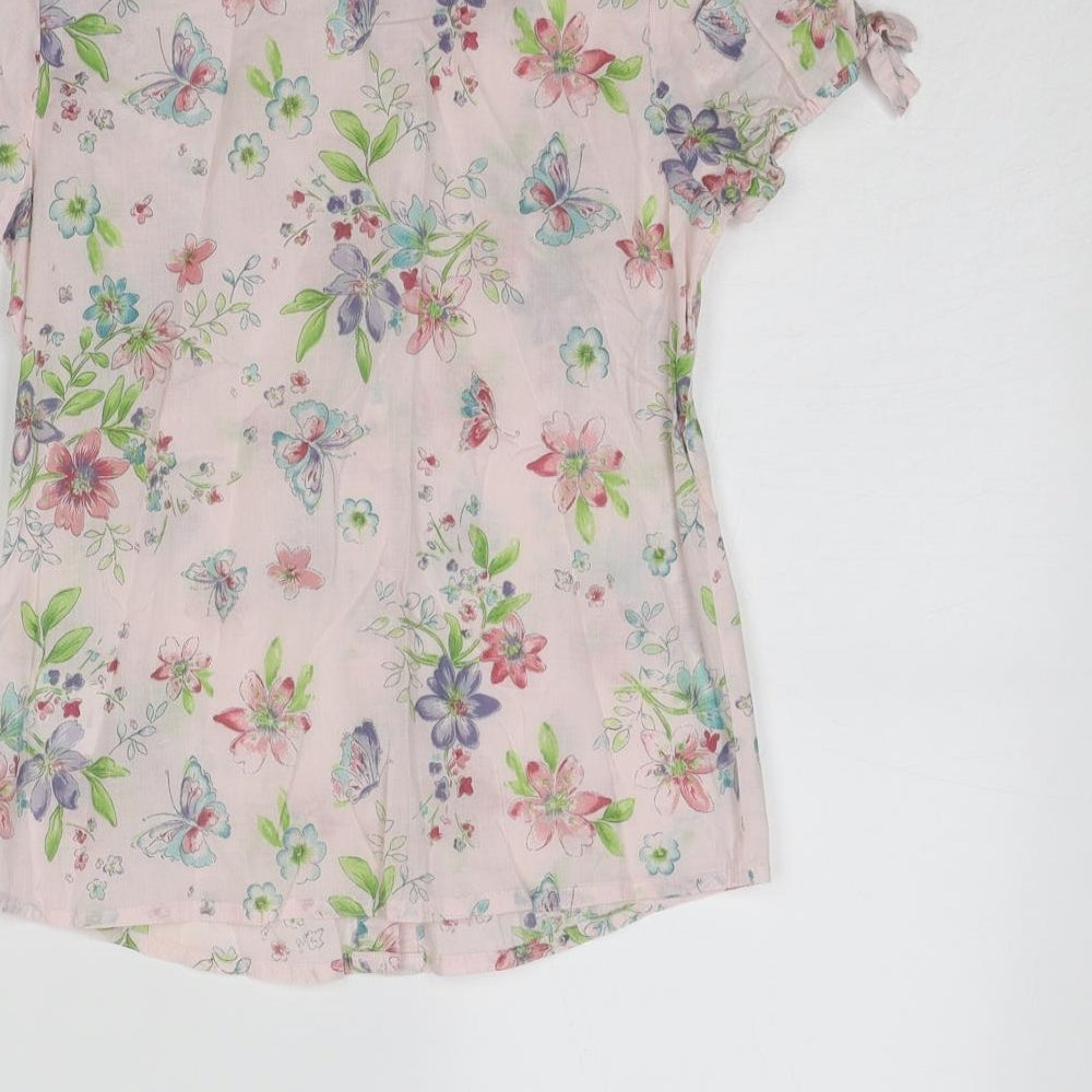 NEXT Girls Pink Geometric Cotton Basic Button-Up Size 9 Years Collared Button