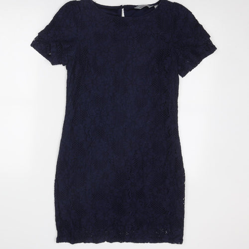 Dorothy Perkins Womens Blue Cotton Shift Size 10 Boat Neck Button
