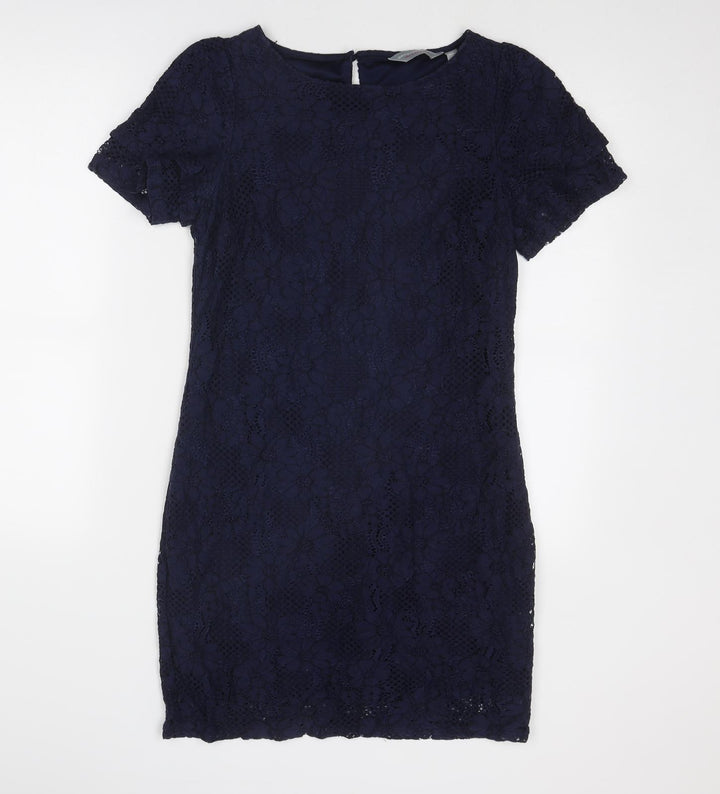 Dorothy Perkins Womens Blue Cotton Shift Size 10 Boat Neck Button