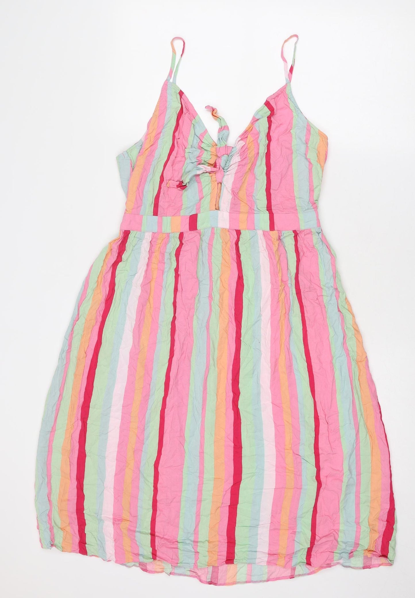 Red Herring Womens Multicoloured Striped Viscose Tank Dress Size 14 V-Neck Pullover