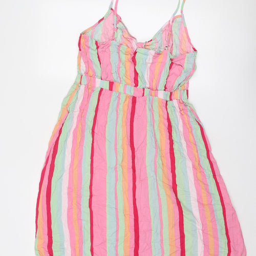 Red Herring Womens Multicoloured Striped Viscose Tank Dress Size 14 V-Neck Pullover