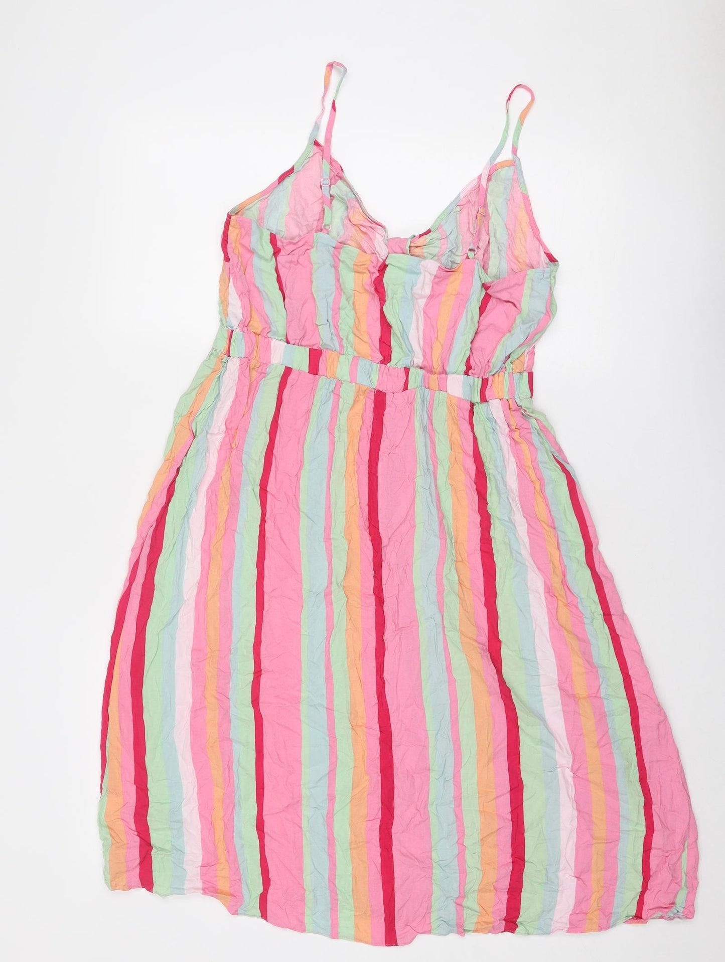 Red Herring Womens Multicoloured Striped Viscose Tank Dress Size 14 V-Neck Pullover
