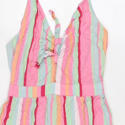 Red Herring Womens Multicoloured Striped Viscose Tank Dress Size 14 V-Neck Pullover