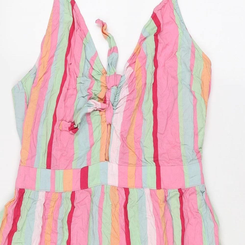 Red Herring Womens Multicoloured Striped Viscose Tank Dress Size 14 V-Neck Pullover