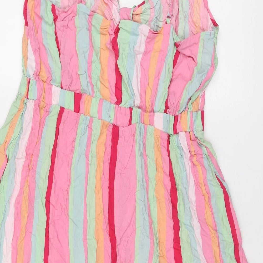 Red Herring Womens Multicoloured Striped Viscose Tank Dress Size 14 V-Neck Pullover
