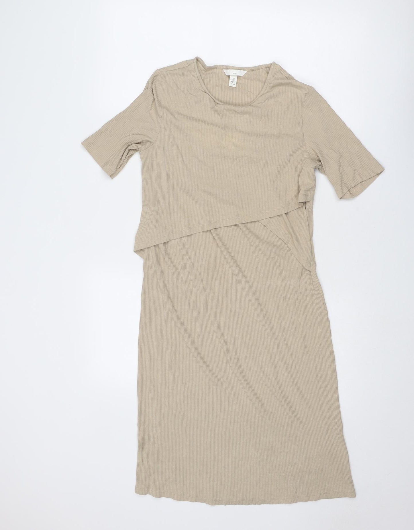 H&M Womens Beige Viscose T-Shirt Dress Size S Round Neck Pullover